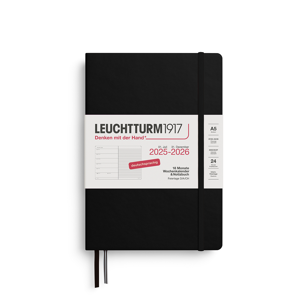 Leuchtturm Wochenkalender & Notizbuch Medium (A5) Hardcover 2026 18 Monate Deutsch