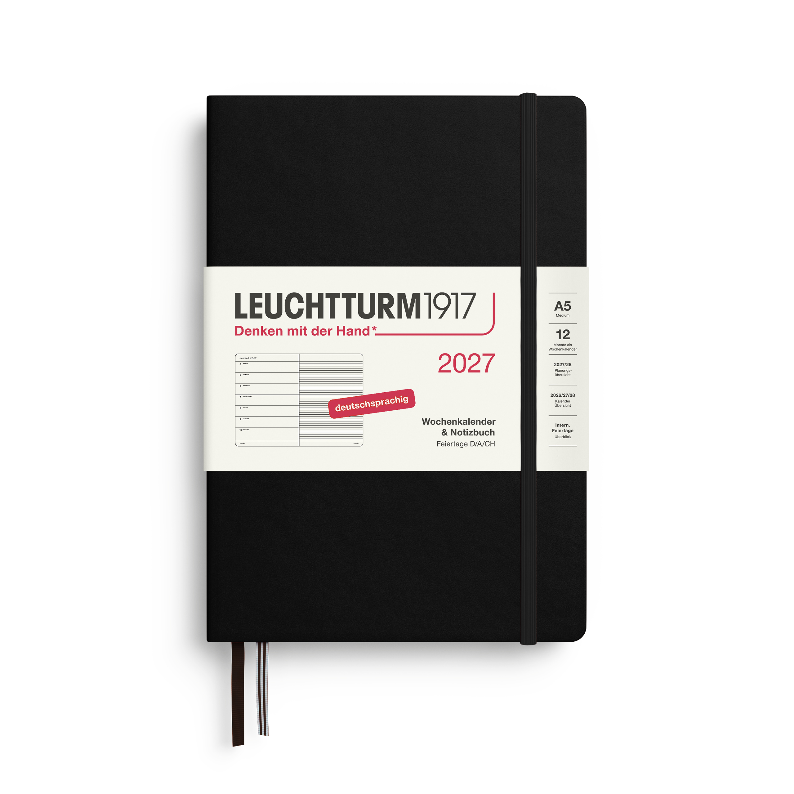 Leuchtturm Wochenkalender und Notizbuch Medium (A5) 2027 
