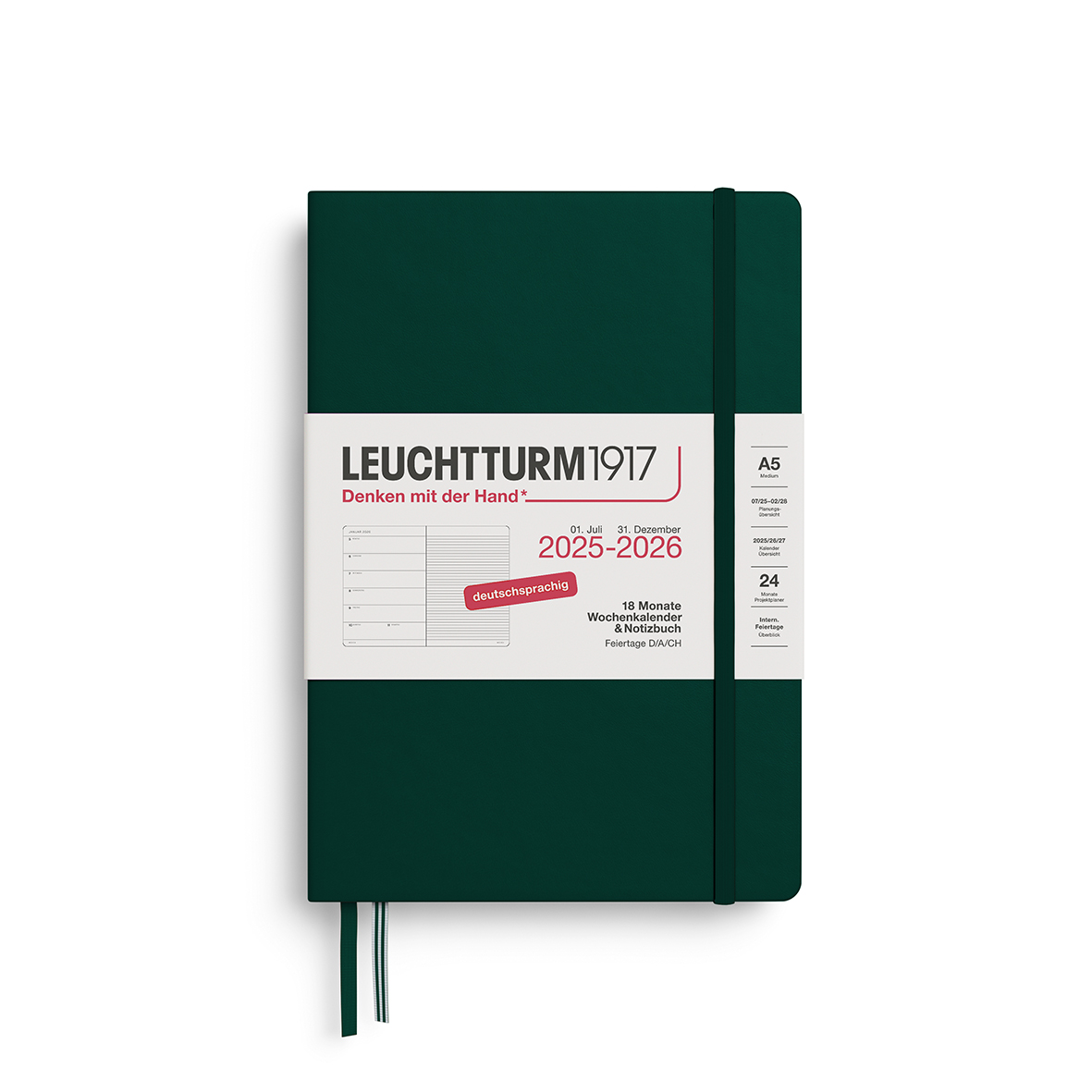 Leuchtturm Wochenkalender & Notizbuch Medium (A5) Hardcover 2026 18 Monate Deutsch