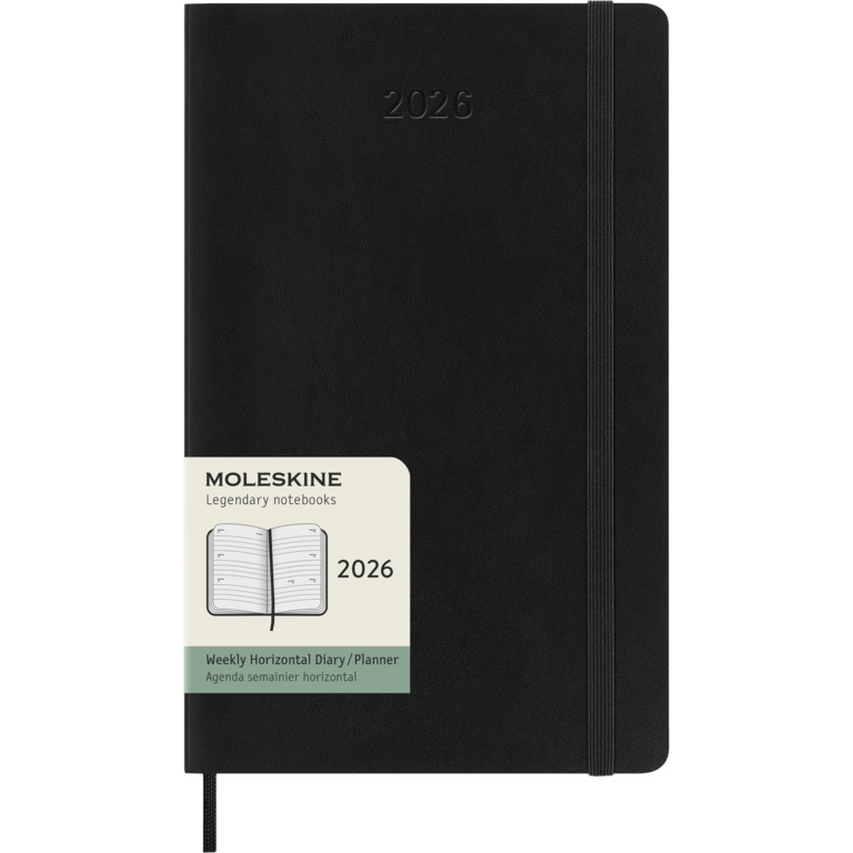Moleskine horizontaler Wochenkalender 2026 Large Softcover Schwarz