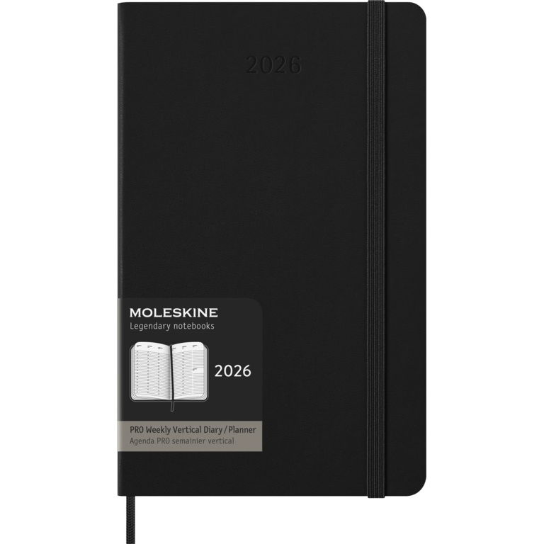 Moleskine vertikaler Wochenkalender PRO 2026 Pocket Hardcover Schwarz